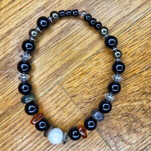 Moonstone, Agate & Rhodonite Bracelet – Stretch Beaded Bracelet
